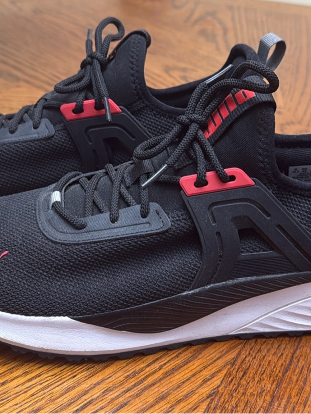 Puma Men's Black Athletic Sneakers with Red Accents